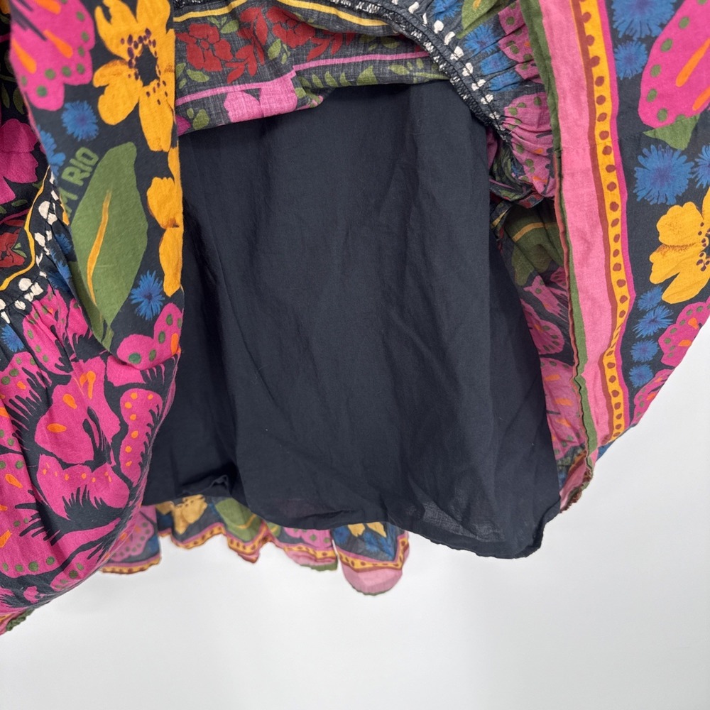 Farm Rio Anthropologie Floral Mini Dress Cotton Boho Puff Sleeve Womens XS - Picture 5 of 7
